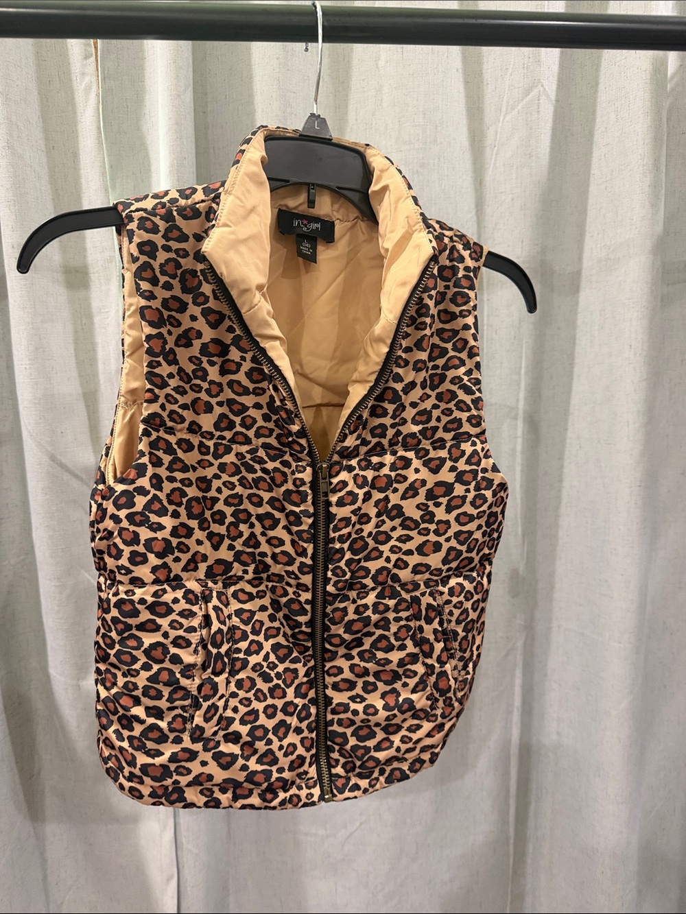 Unbranded Kids Leopard Print Puffer Vest in Tan